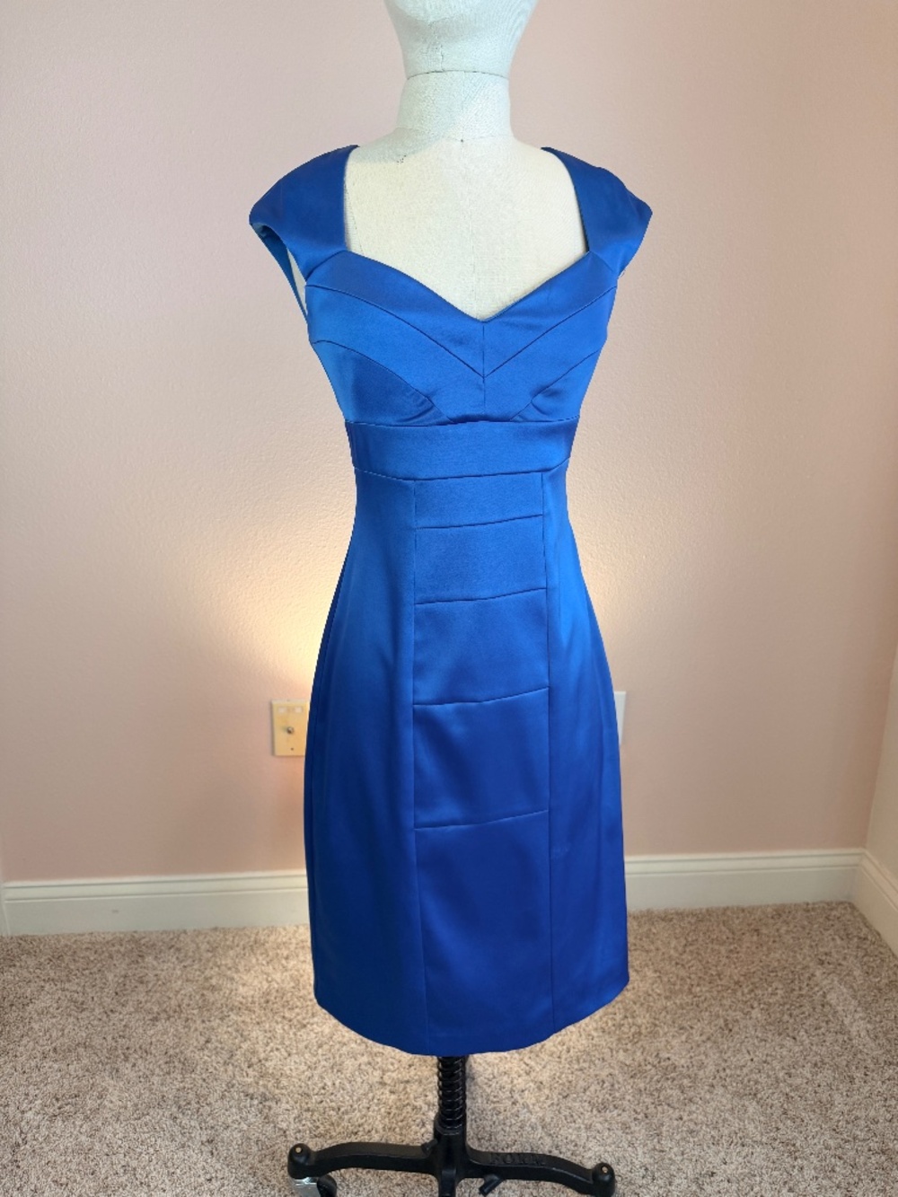Sangria Teal Satin Cap Sleeve Sheath Cocktail Dress 4